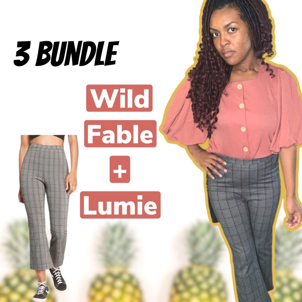 Outfit BUNDLE 3 Puff Sleeve Top Crop Plaid Pant S